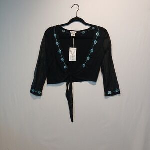 NWT Krista Lee S mesh crop embroidered boho hippie beach fairy festival flirty